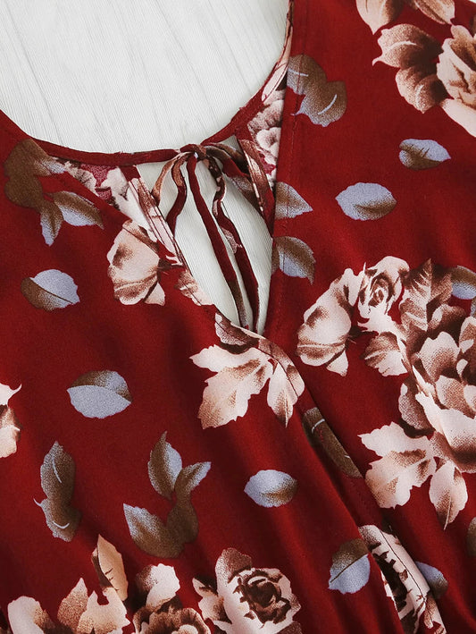 Split Sleeve And Back Surplice Wrap Floral Romper Periwinkley Shop