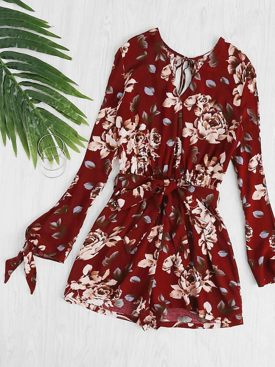 Split Sleeve And Back Surplice Wrap Floral Romper Periwinkley Shop