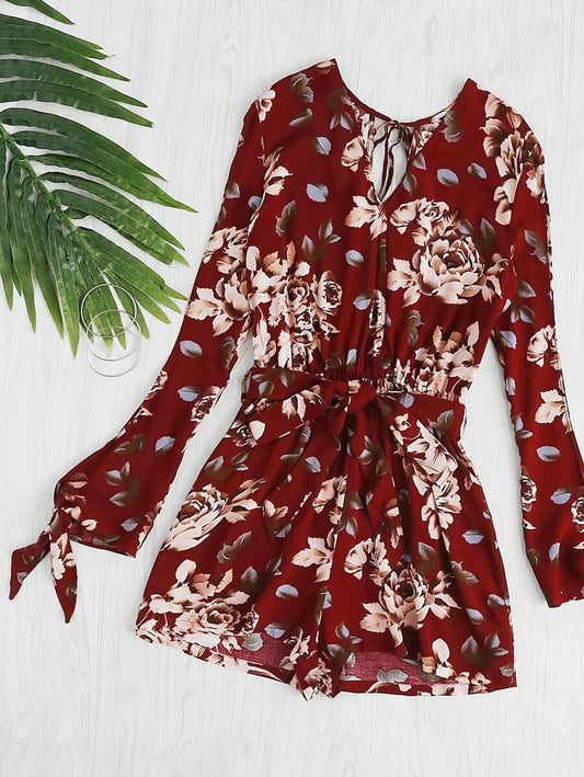 Split Sleeve And Back Surplice Wrap Floral Romper Periwinkley Shop