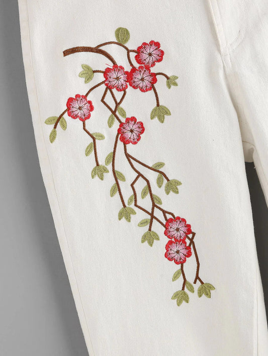 Blossom Embroidered Super Skinny Pants Periwinkley Shop