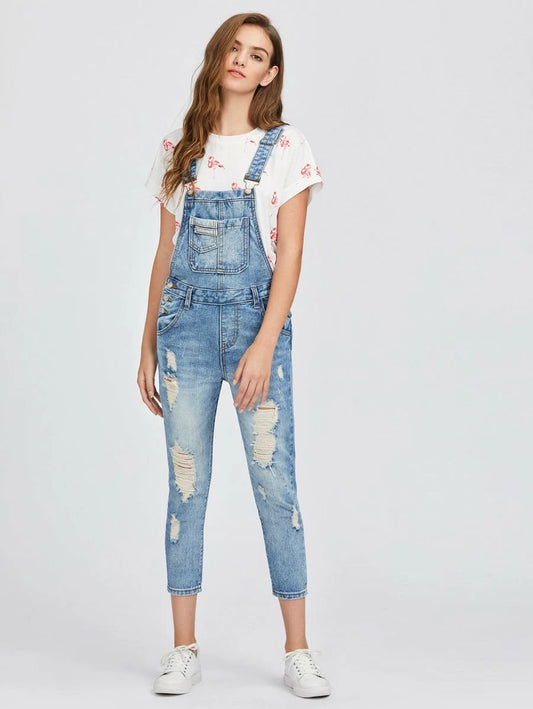 Distressed Bleach Washed Overall Jeans Periwinkley Shop
