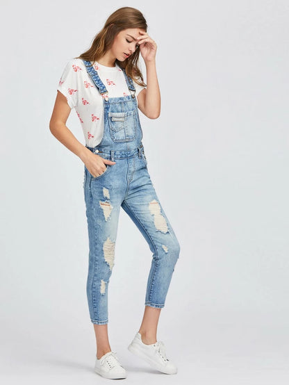 Distressed Bleach Washed Overall Jeans Periwinkley Shop