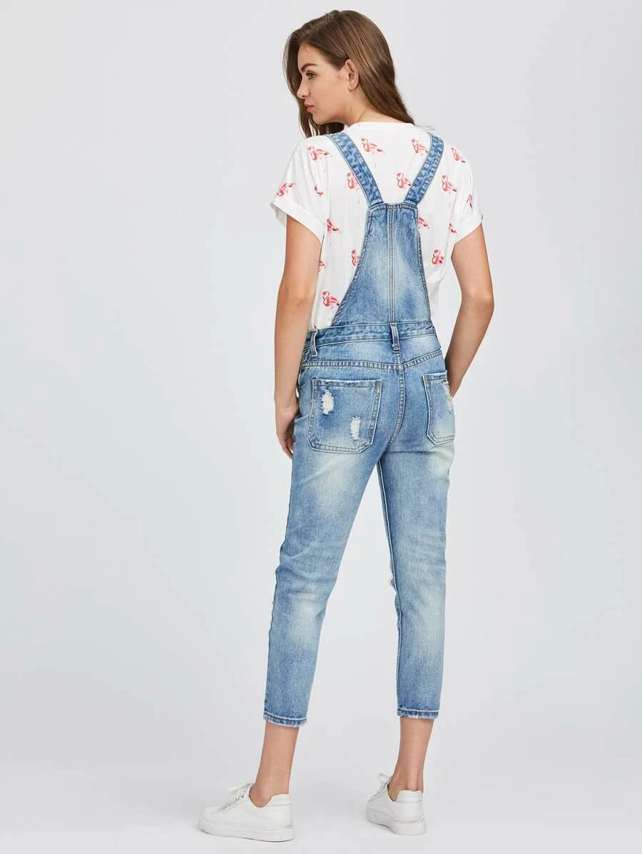 Distressed Bleach Washed Overall Jeans Periwinkley Shop