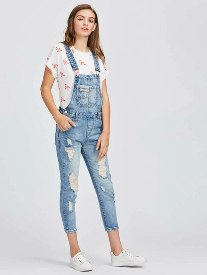Distressed Bleach Washed Overall Jeans Periwinkley Shop