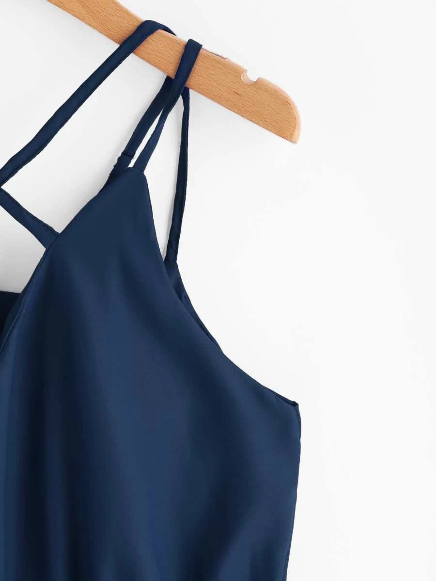 Criss Cross Strap Detail Elastic Waist Satin Romper Periwinkley Shop