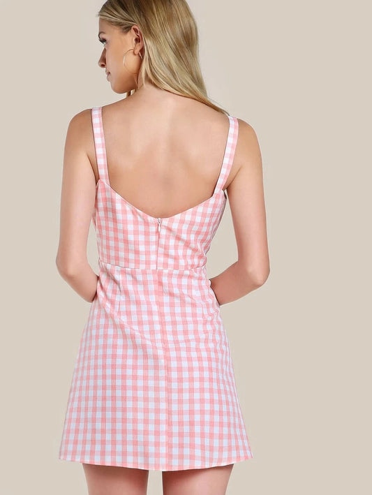 Cutout Midriff Gingham Pinafore Dress Periwinkley Shop
