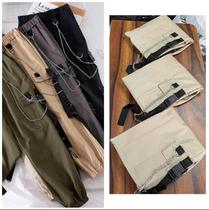 Side Pocket Ribbon Belt Strap Cargo streetwear pant Periwinkley Shop