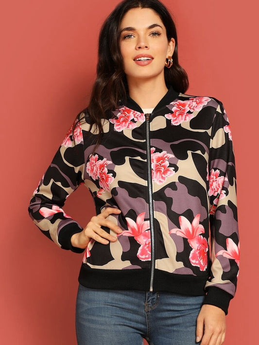 Zip Up Floral and Camo Bomber Jacket Periwinkley Shop