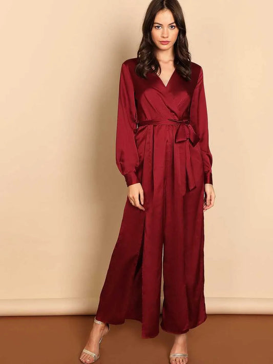 Waist Knot Split V-Neck Jumpsuit Periwinkley Shop