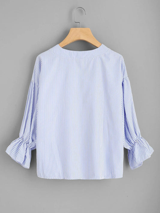 Vertical Striped Drop Shoulder Tie Detail Blouse Periwinkley Shop