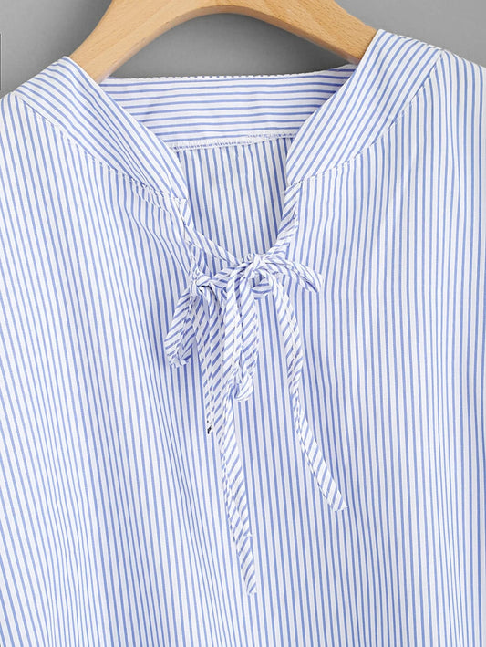 Vertical Striped Drop Shoulder Tie Detail Blouse Periwinkley Shop