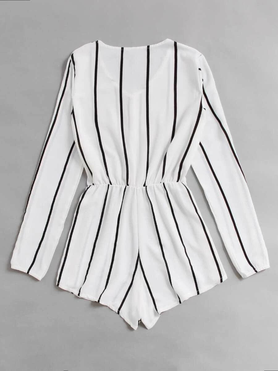 Vertical Striped Button Front Romper Periwinkley Shop
