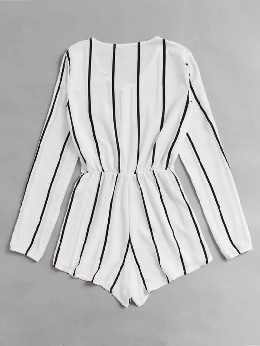 Vertical Striped Button Front Romper Periwinkley Shop
