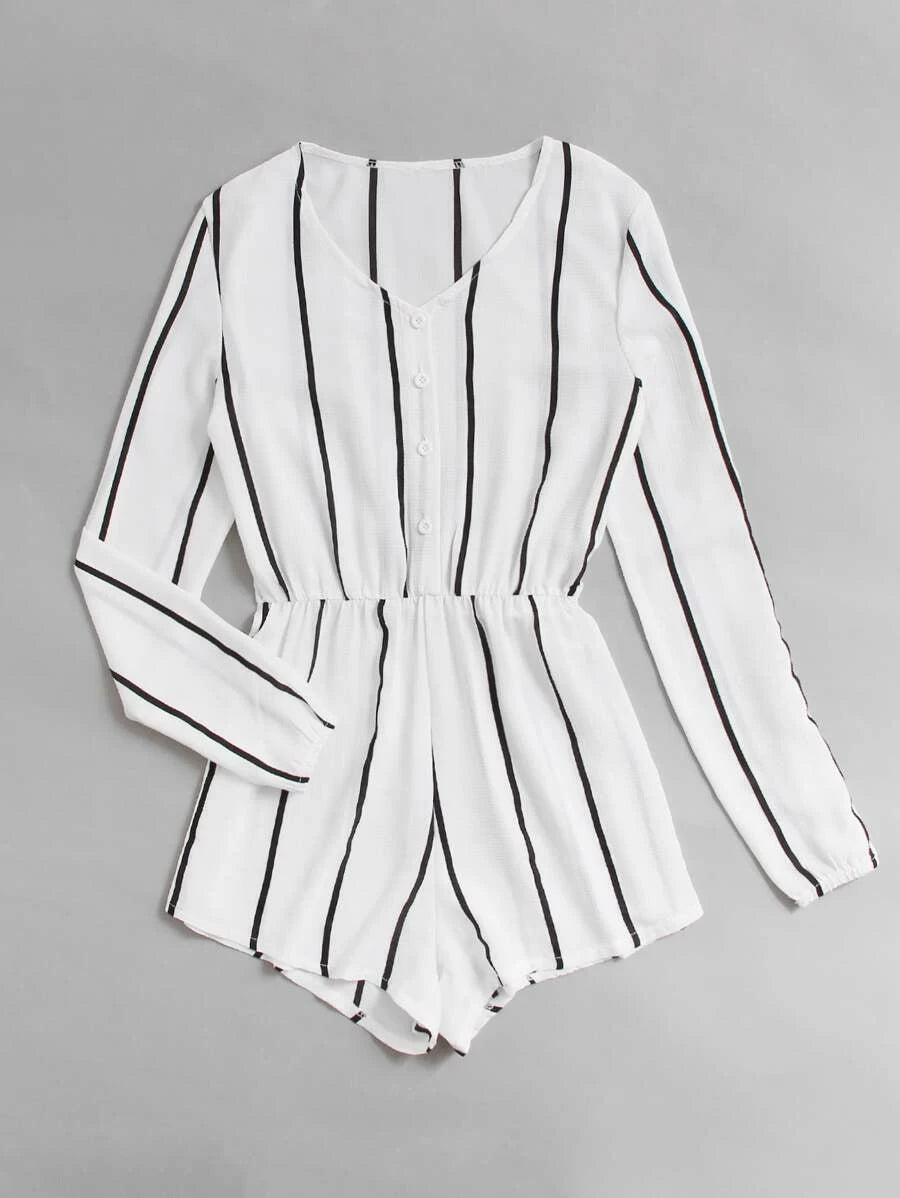 Vertical Striped Button Front Romper Periwinkley Shop