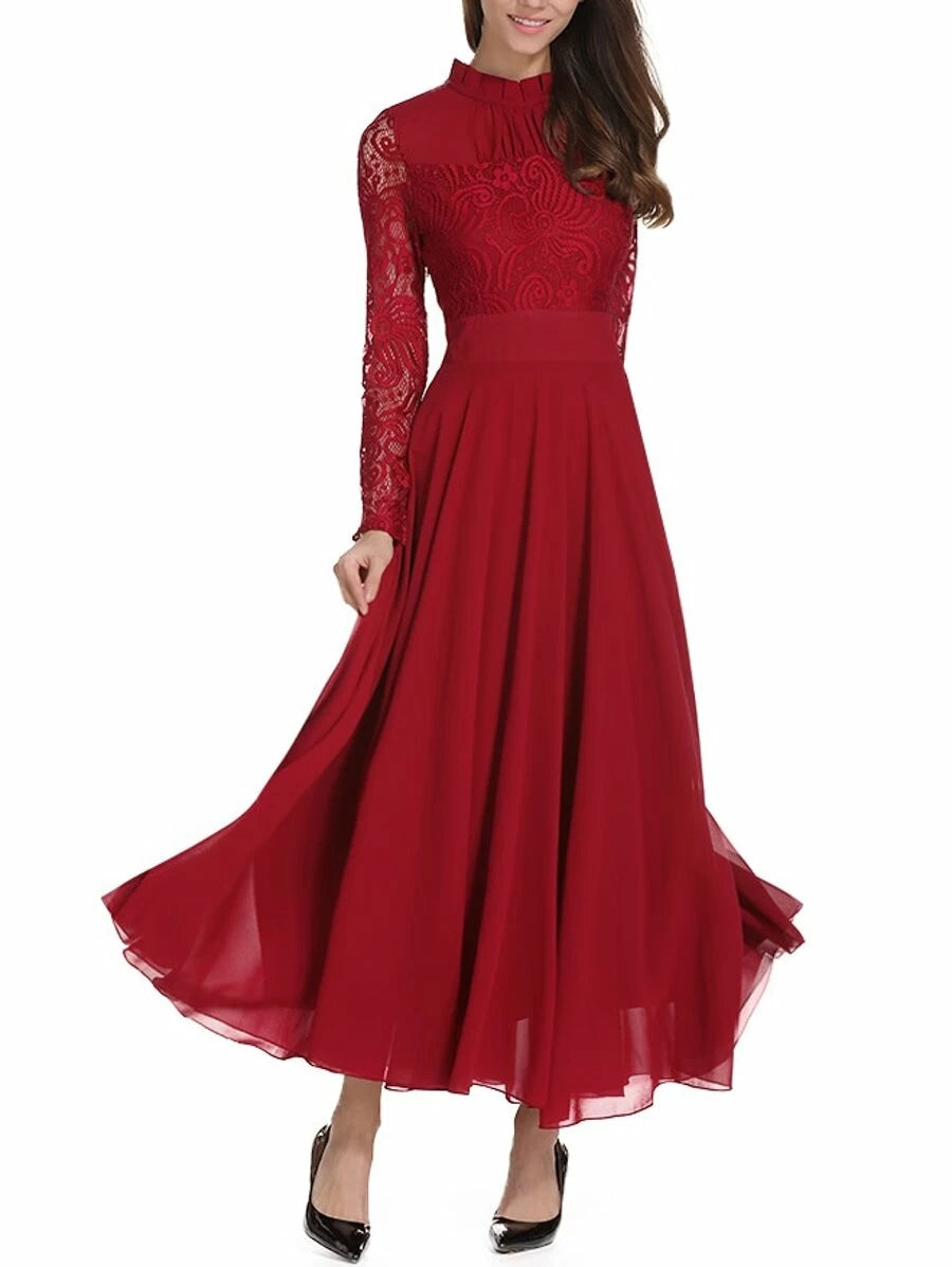Lace Contrast Mesh Pleated High Waist One Piece Dress Periwinkley Shop