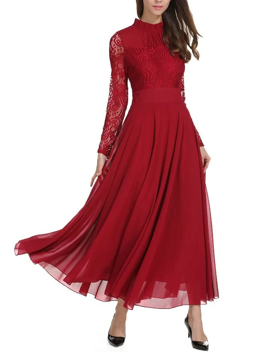 Lace Contrast Mesh Pleated High Waist One Piece Dress Periwinkley Shop