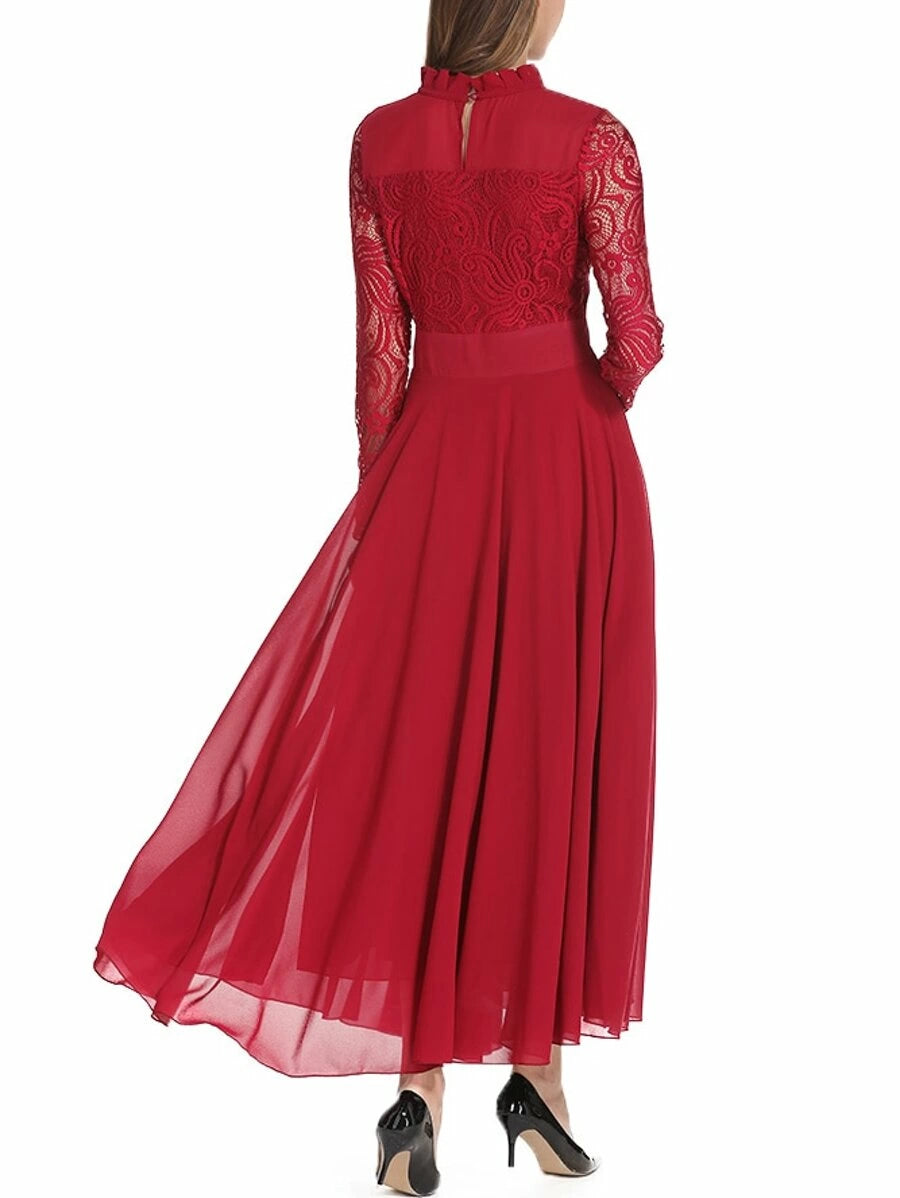 Lace Contrast Mesh Pleated High Waist One Piece Dress Periwinkley Shop