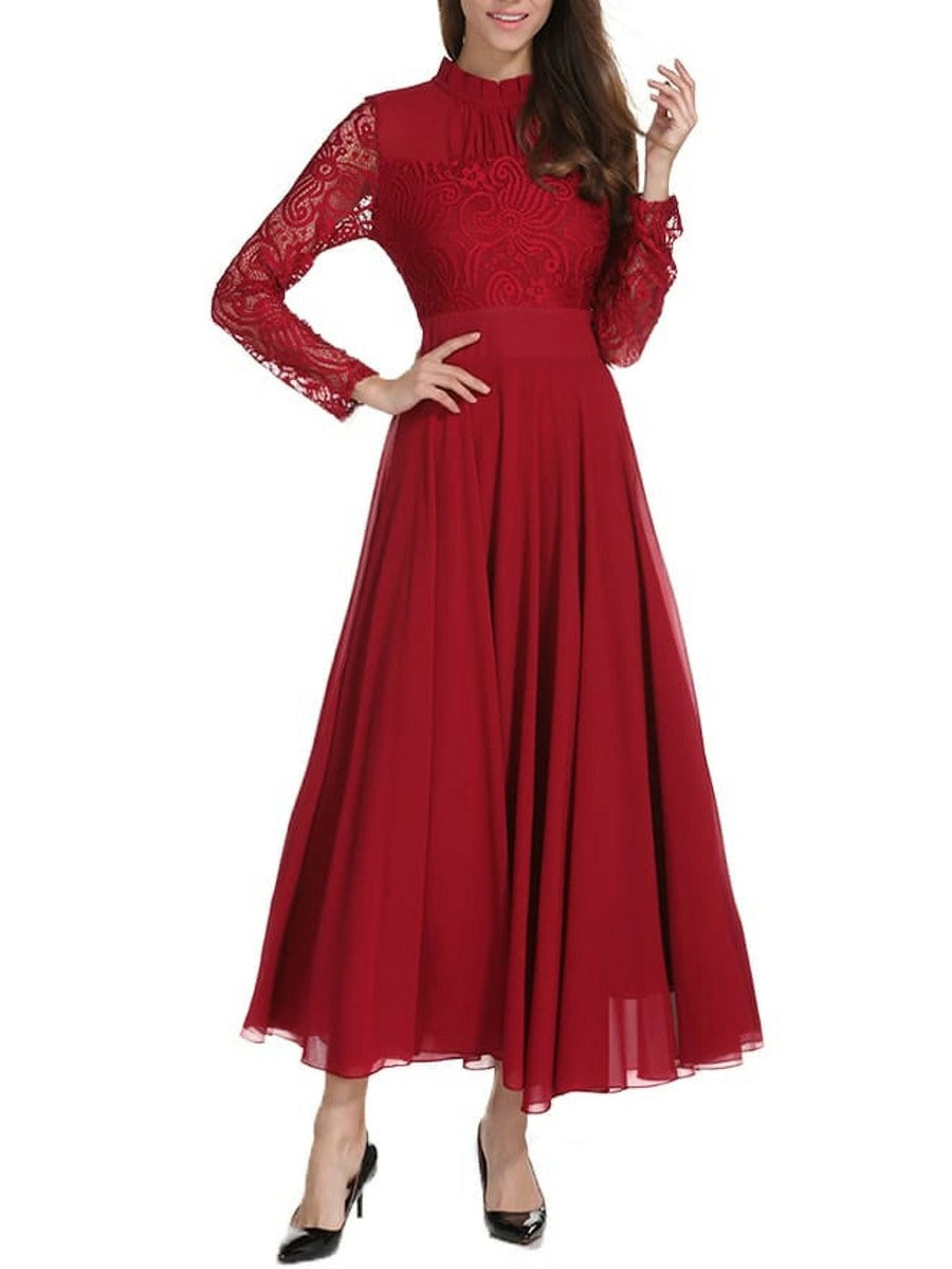 Lace Contrast Mesh Pleated High Waist One Piece Dress Periwinkley Shop