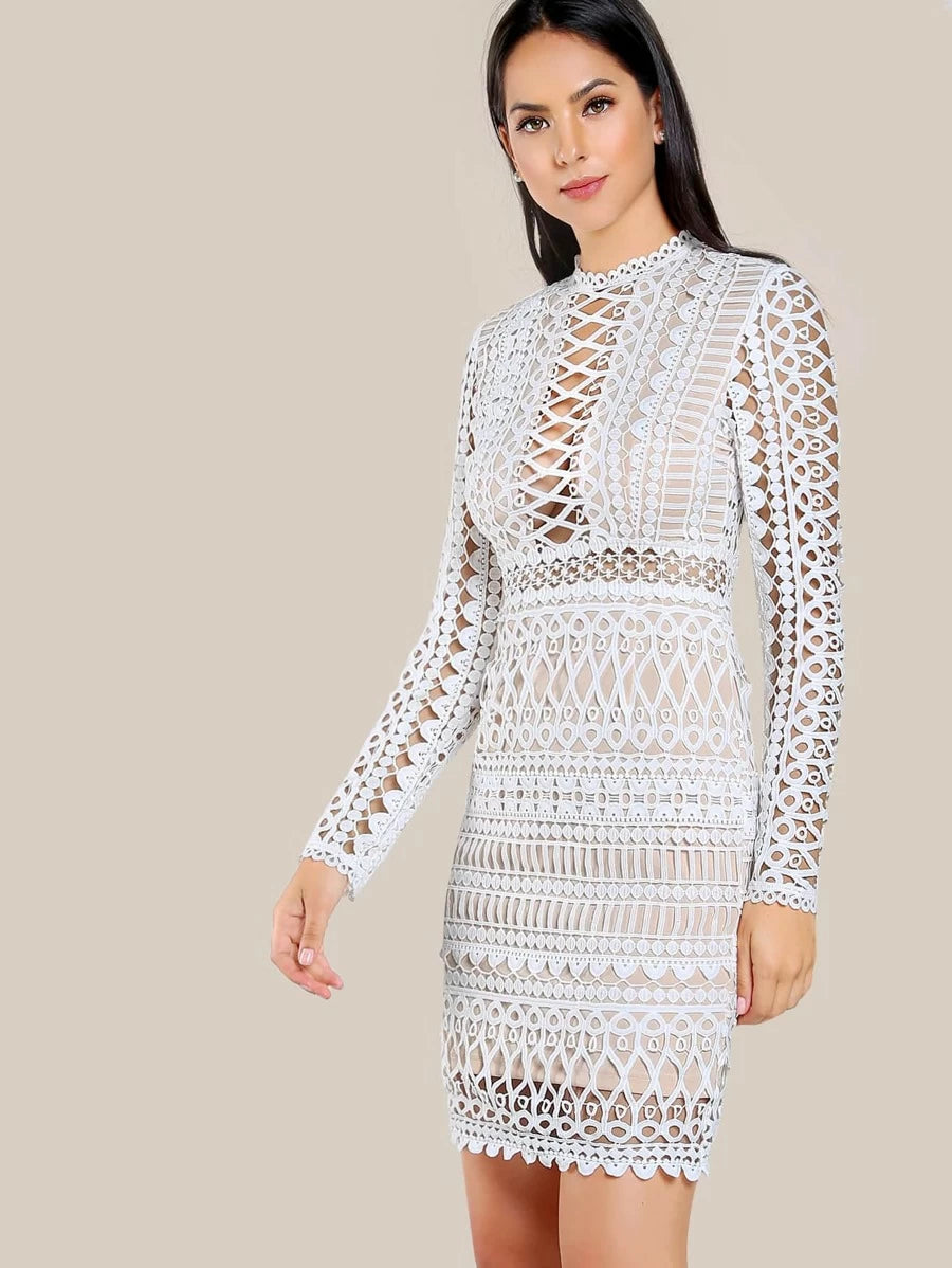 Circle Guipure Lace Overlay Dress Periwinkley Shop