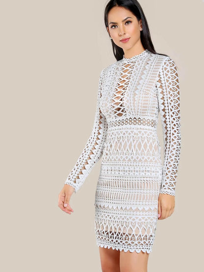 Circle Guipure Lace Overlay Dress Periwinkley Shop