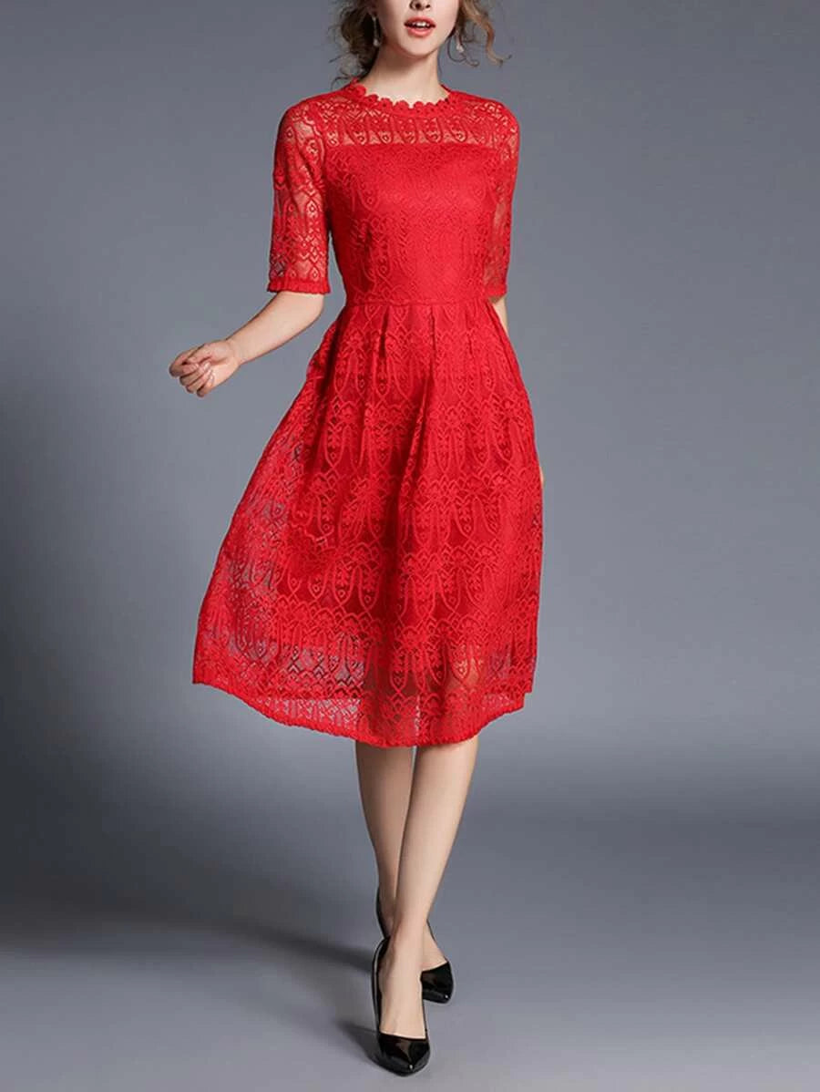 Lace Crochet Eblow Sleeve Dress Periwinkley Shop