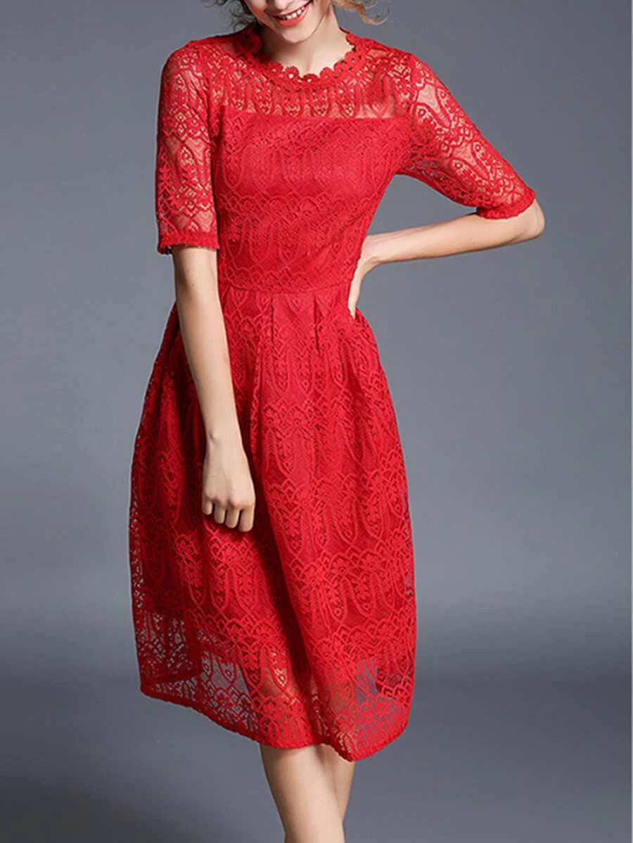 Lace Crochet Eblow Sleeve Dress Periwinkley Shop