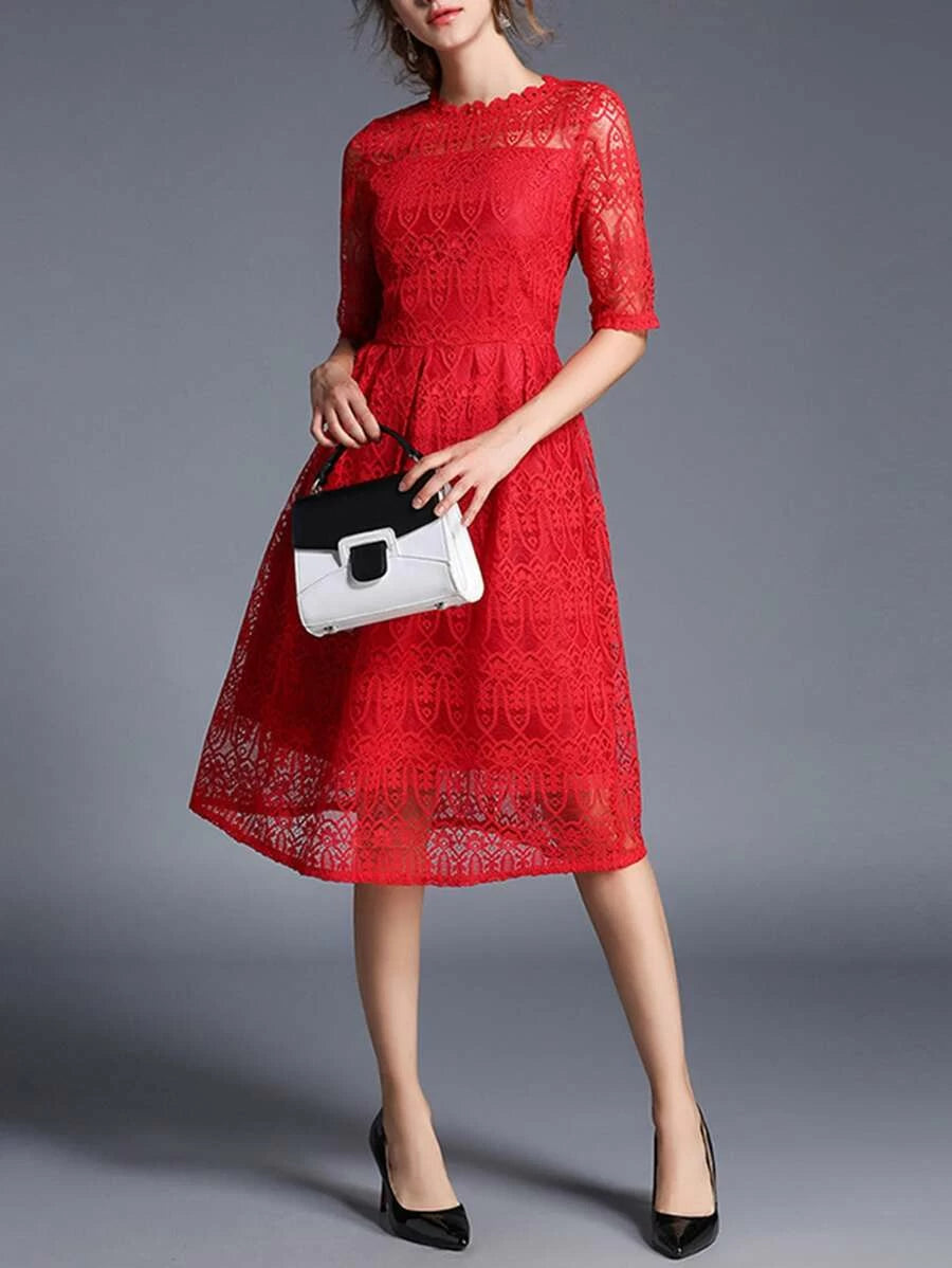 Lace Crochet Eblow Sleeve Dress Periwinkley Shop
