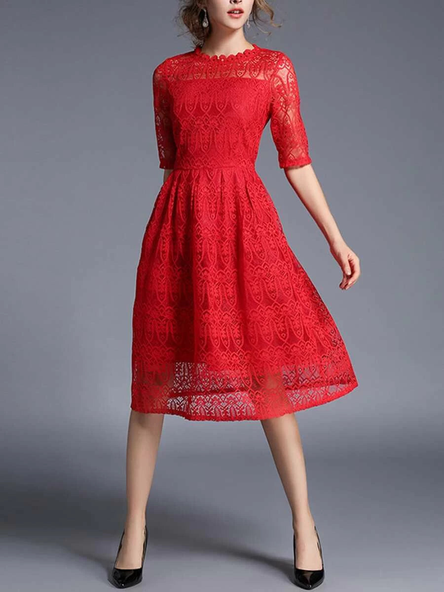 Lace Crochet Eblow Sleeve Dress Periwinkley Shop