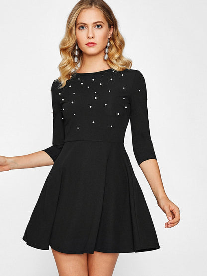 Faux Pearl Embellished Skater Dress Periwinkley Shop