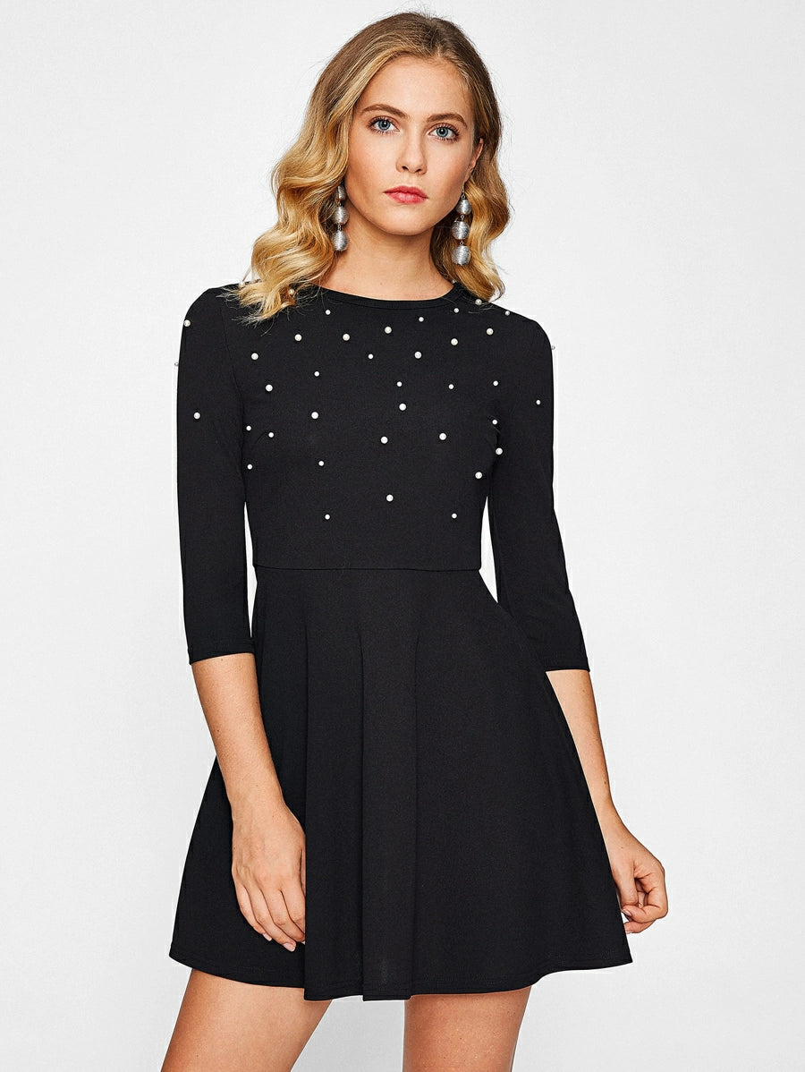 Faux Pearl Embellished Skater Dress Periwinkley Shop