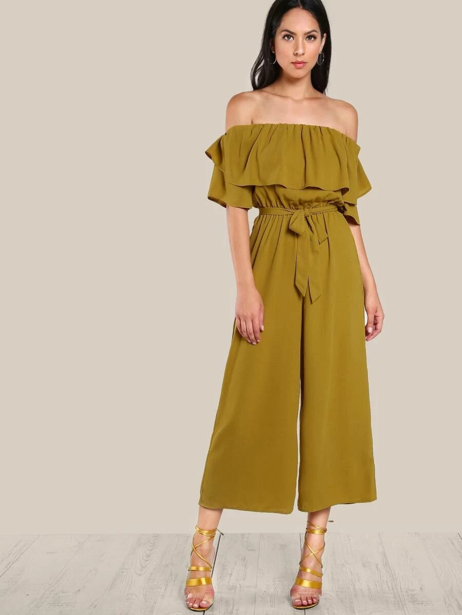 Flounce Off Shoulder Self Tie Culotte Jumpsuit Periwinkley Shop