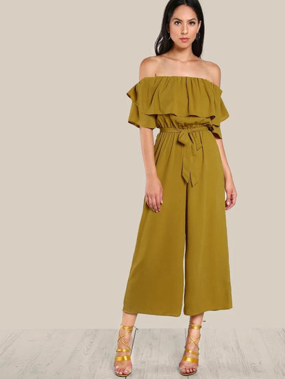 Flounce Off Shoulder Self Tie Culotte Jumpsuit Periwinkley Shop