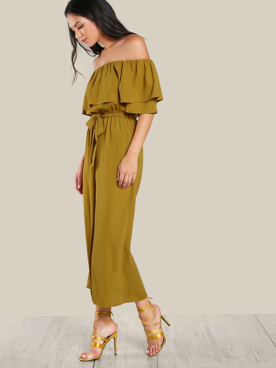 Flounce Off Shoulder Self Tie Culotte Jumpsuit Periwinkley Shop