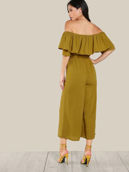 Flounce Off Shoulder Self Tie Culotte Jumpsuit Periwinkley Shop