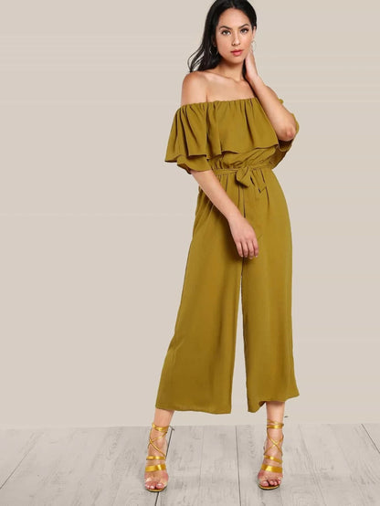 Flounce Off Shoulder Self Tie Culotte Jumpsuit Periwinkley Shop