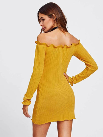 Lettuce Edge Trim Bardot Knit Dress Periwinkley Shop