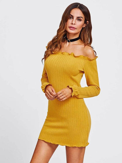 Lettuce Edge Trim Bardot Knit Dress Periwinkley Shop