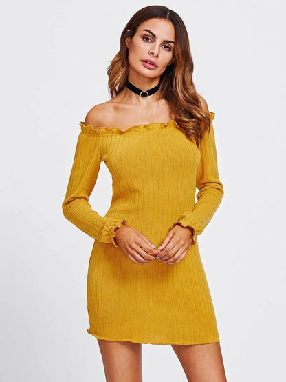 Lettuce Edge Trim Bardot Knit Dress Periwinkley Shop
