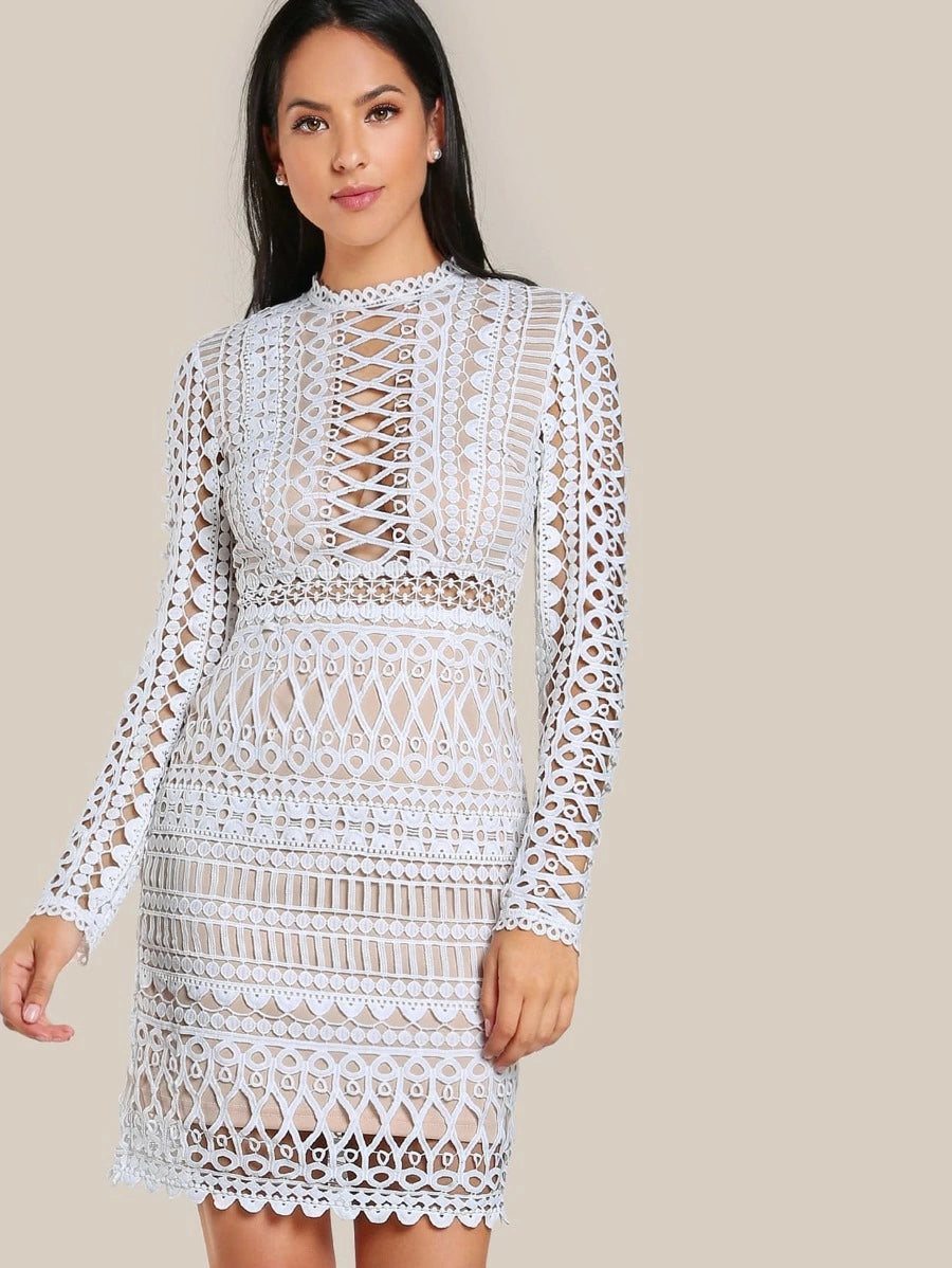 Circle Guipure Lace Overlay Dress Periwinkley Shop