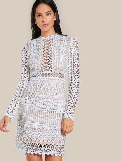 Circle Guipure Lace Overlay Dress Periwinkley Shop