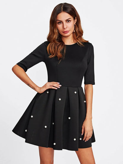 Pearl Beading Boxed Pleated Dress Periwinkley Shop