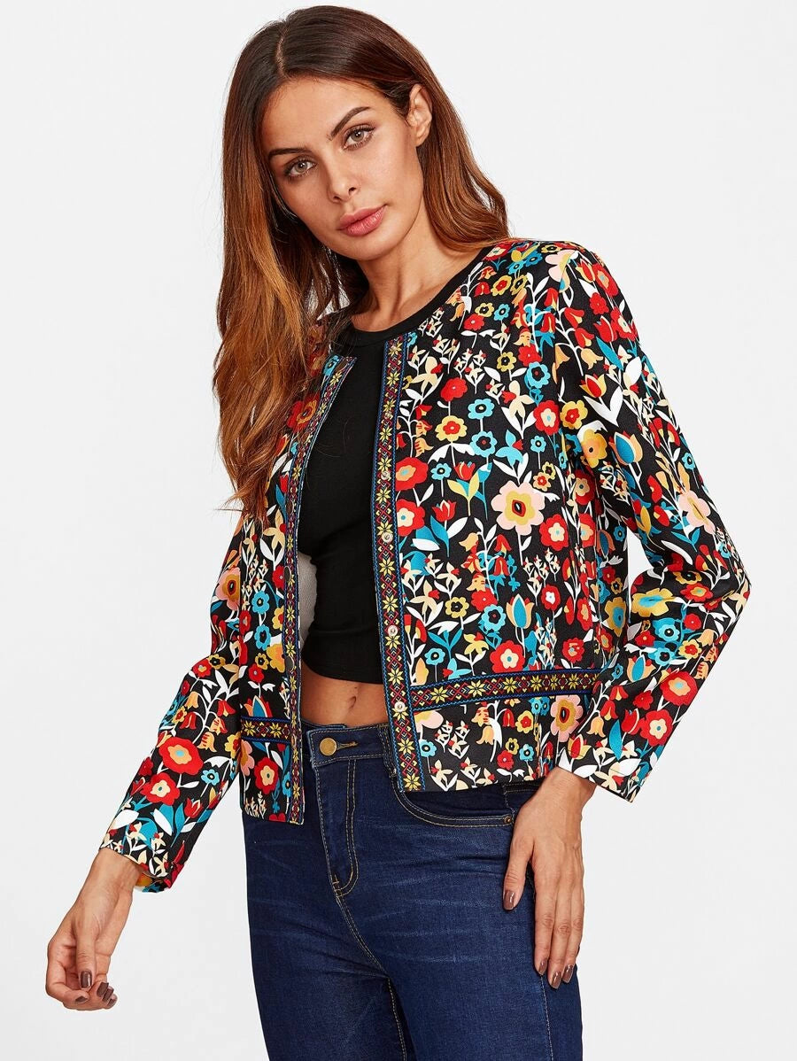 Press Button Placket Botanical Jacket Periwinkley Shop