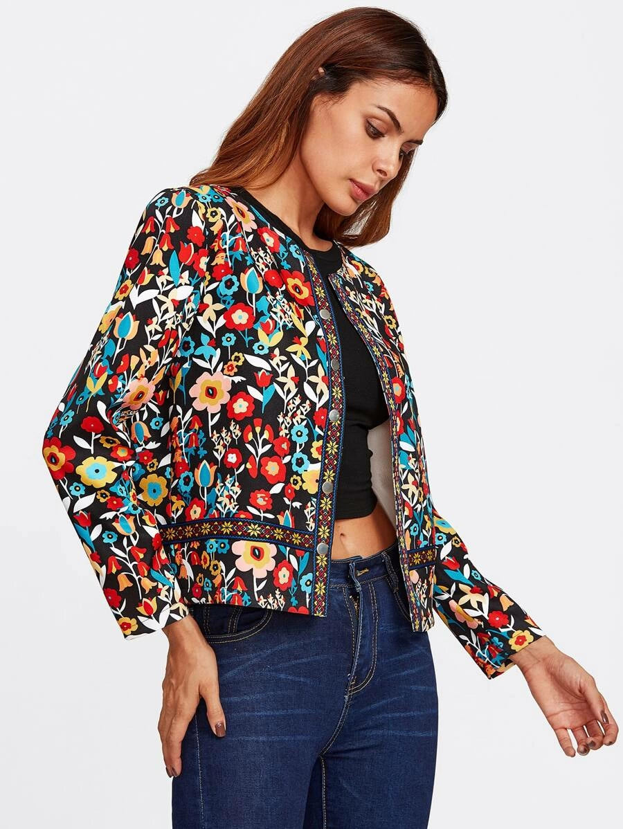 Press Button Placket Botanical Jacket Periwinkley Shop