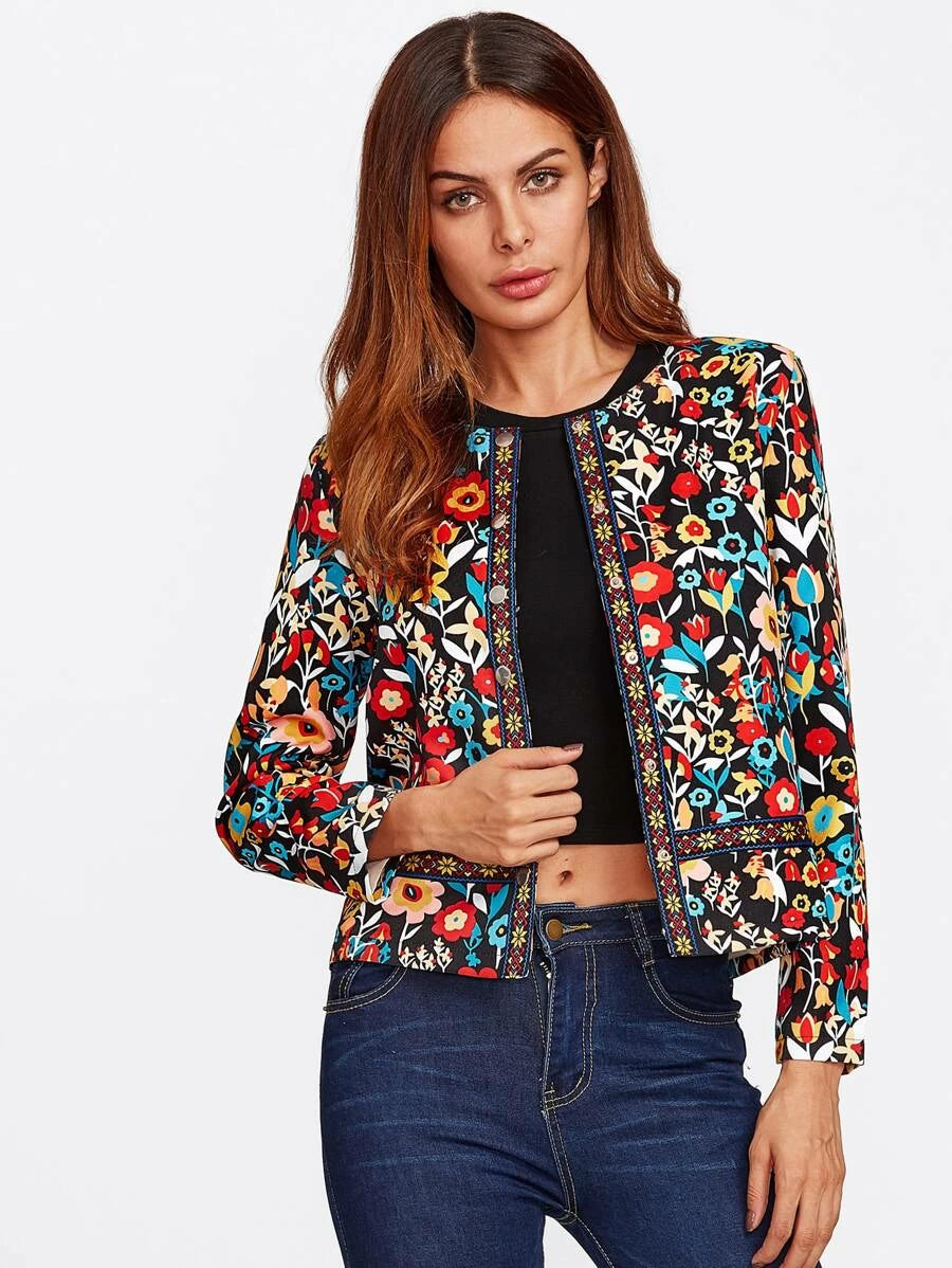 Press Button Placket Botanical Jacket Periwinkley Shop