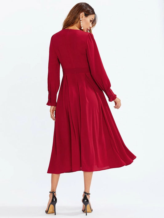 Pleated Detail Flowy Midi Dress Periwinkley Shop