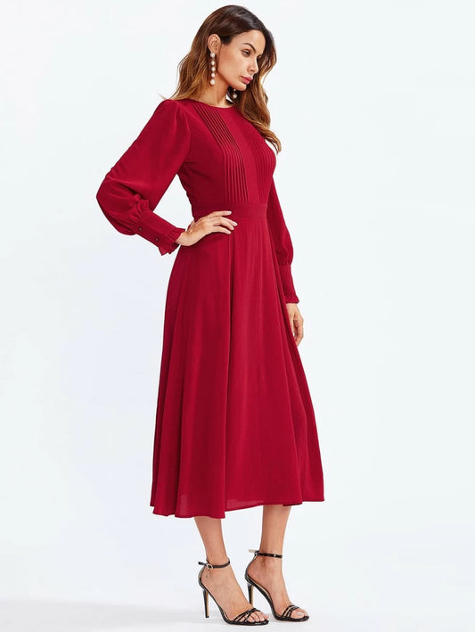 Pleated Detail Flowy Midi Dress Periwinkley Shop