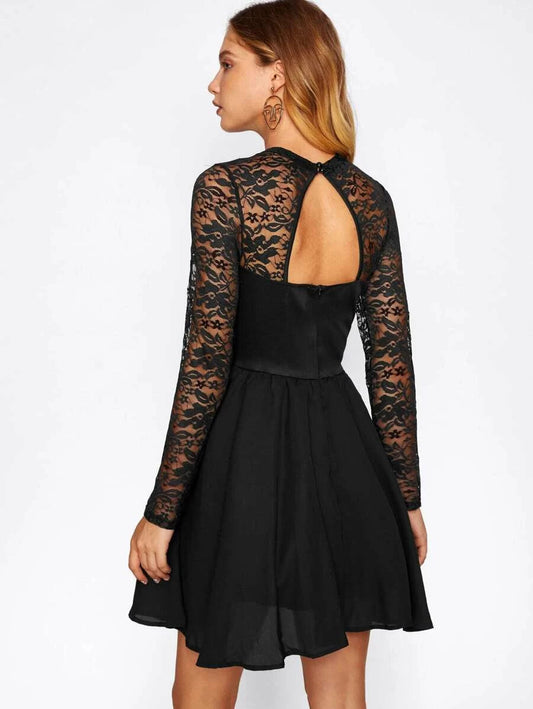Lace Yoke Cutout Skater Dress Periwinkley Shop