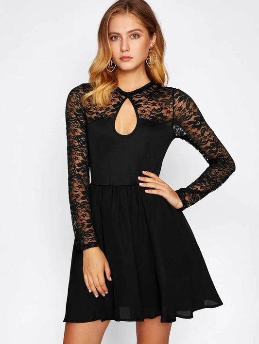 Lace Yoke Cutout Skater Dress Periwinkley Shop