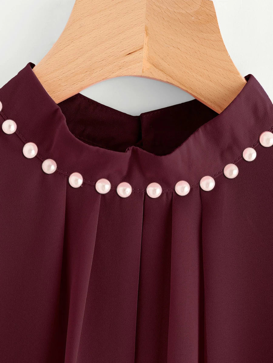 Pearl Beading Pleated Detail Top Periwinkley Shop