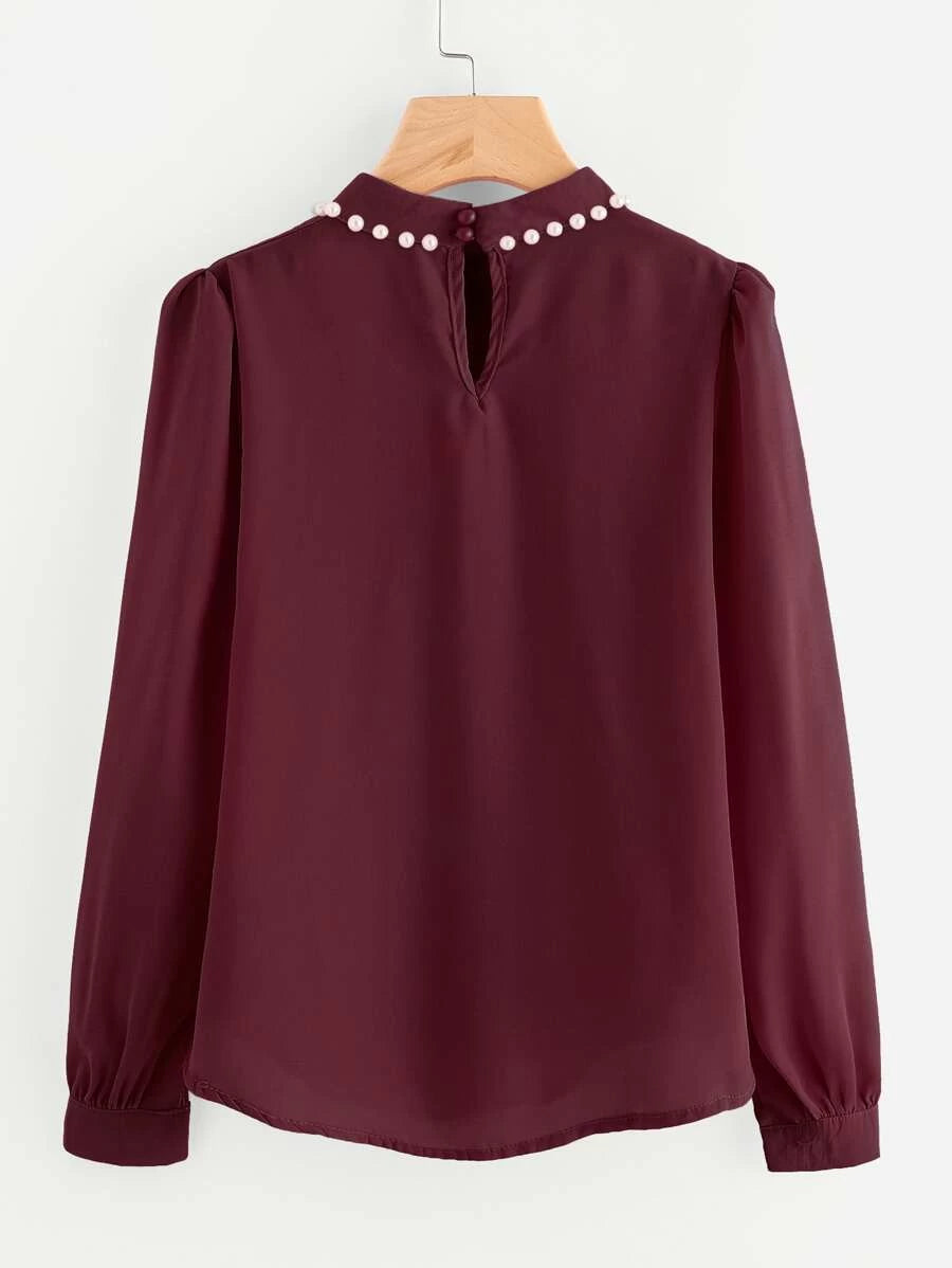 Pearl Beading Pleated Detail Top Periwinkley Shop